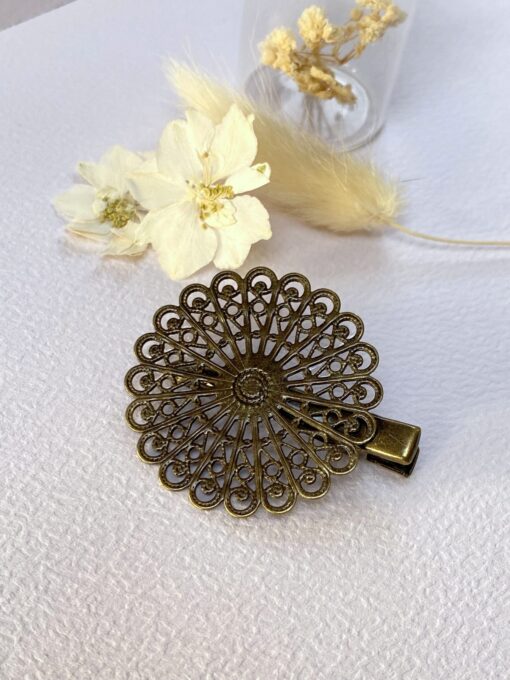 barrette pince a cheveux grand filigrane rond laiton ovale vintage retro boheme laoobijoux b
