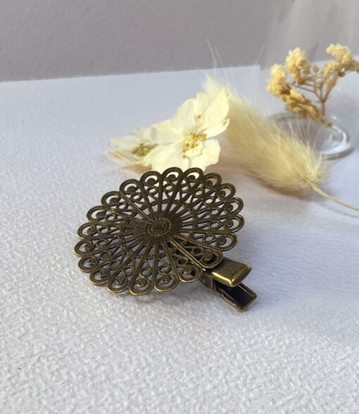 barrette pince a cheveux grand filigrane rond laiton ovale vintage retro boheme laoobijoux