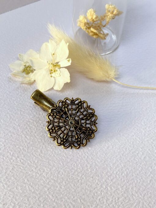 barrette pince a cheveux petit filigrane rond graphique laiton ovale vintage retro boheme laoobijoux a