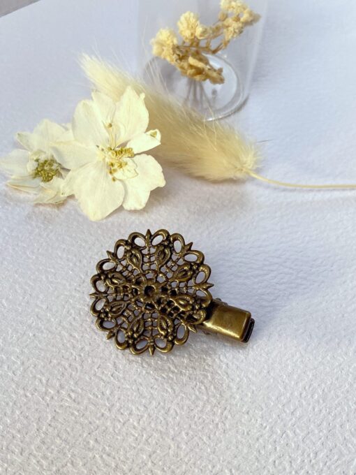 barrette pince a cheveux petit filigrane rond laiton ovale vintage retro boheme laoobijoux