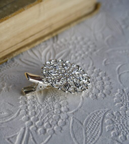 barrette pince à cheveux laiton argenté petit filigrane rond argent vintage ancien bohème laoobijoux
