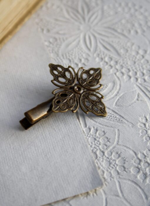 barrette pince à cheveux laiton croix fleur filigrane vintage ancien bohème laoobijoux