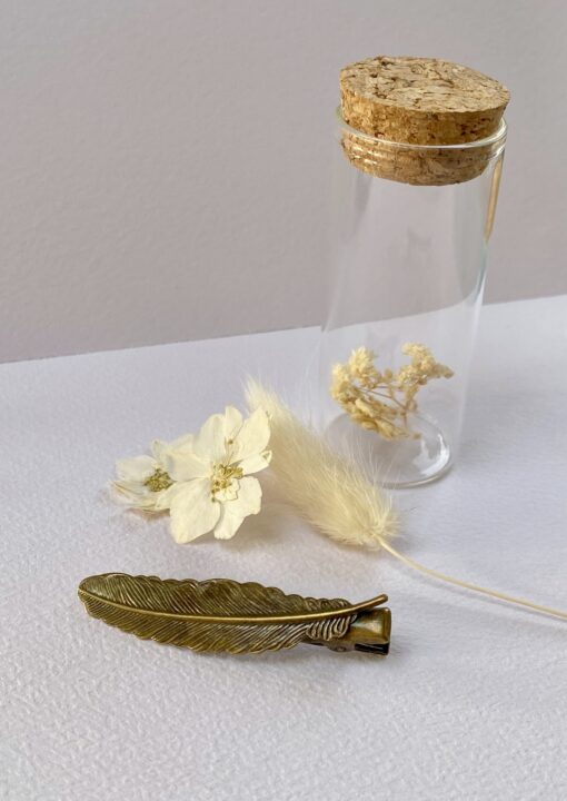 barrette pince a cheveux filigrane laiton plume vintage retro boheme laoobijoux