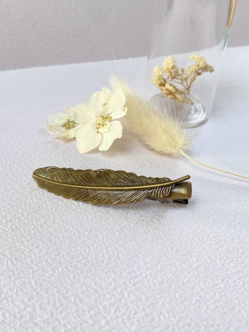 barrette pince a cheveux filigrane laiton plume vintage retro boheme laoobijoux b