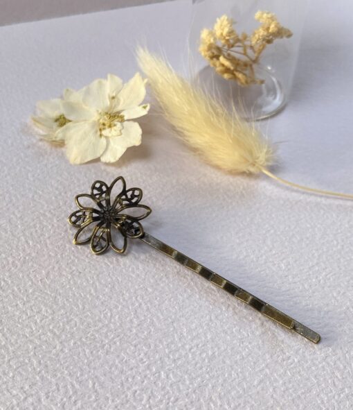 barrette a cheveux argente fine fleur filigrane laoobijoux retro mariage vintage b