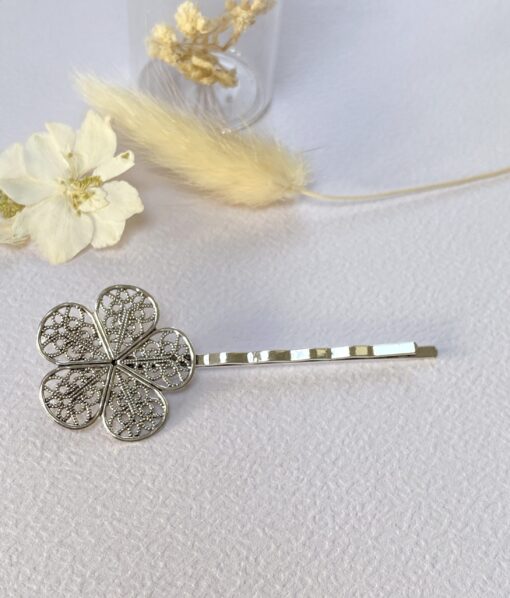 barrette a cheveux argente fleur filigrane laoobijoux retro mariage vintage