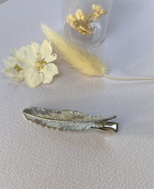 barrette pince a cheveux filigrane laiton argente plume vintage retro boheme laoobijoux a