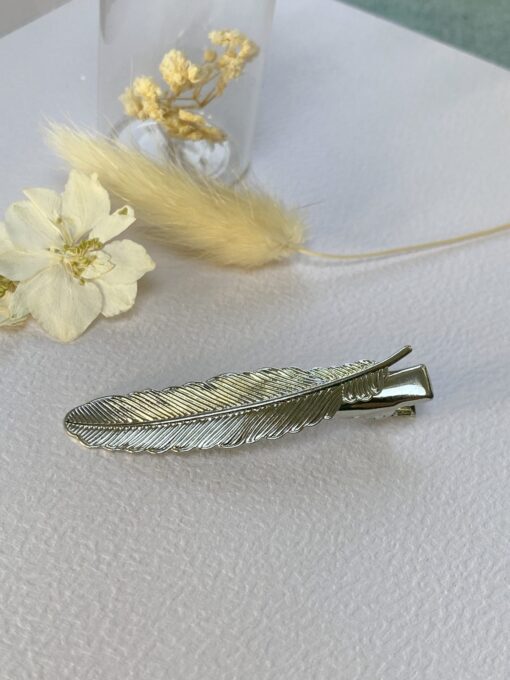 barrette pince a cheveux filigrane laiton argente plume vintage retro boheme laoobijoux b