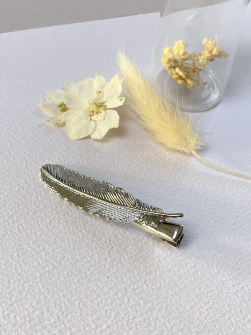 barrette pince a cheveux filigrane laiton argente plume vintage retro boheme laoobijoux