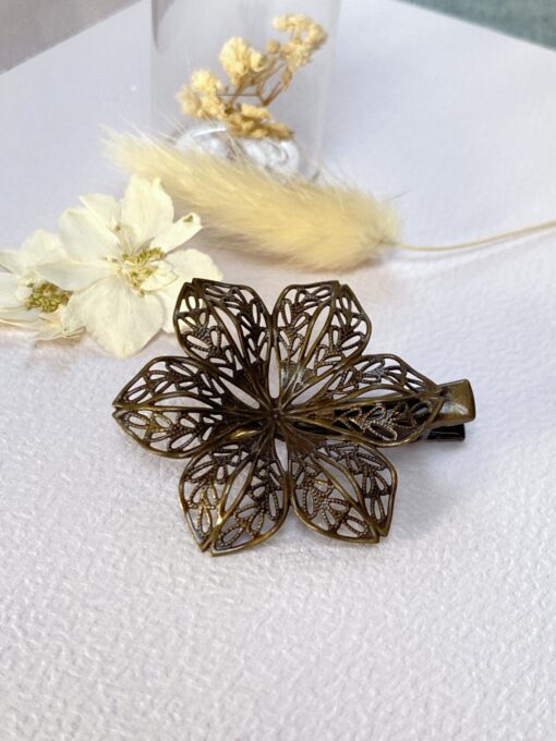 barrette pince a cheveux grande fleur filigrane vintage retro laiton laoobijoux a