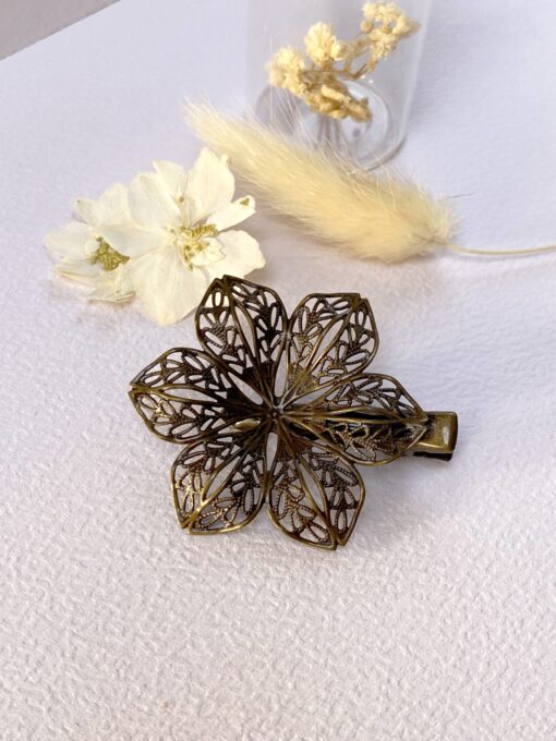 barrette pince a cheveux grande fleur filigrane vintage retro laiton laoobijoux b