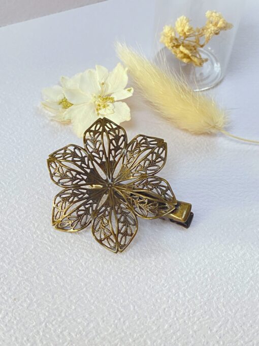 barrette pince a cheveux grande fleur filigrane vintage retro laiton laoobijoux
