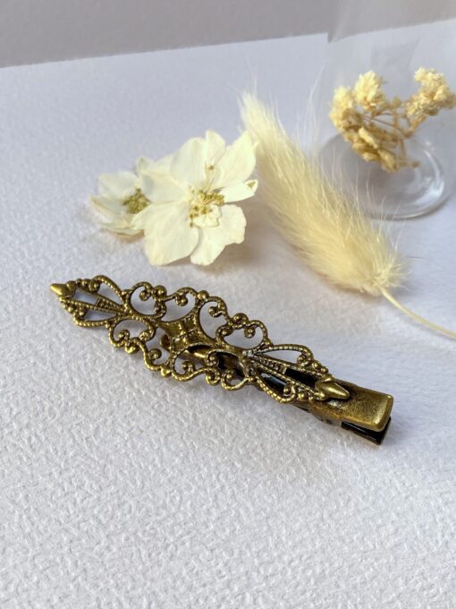 barrette pince a cheveux long filigrane vintage retro laiton a