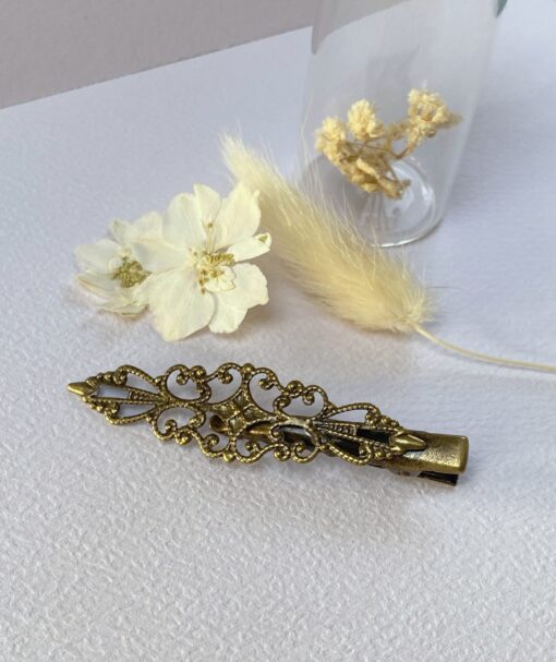 barrette pince a cheveux long filigrane vintage retro laiton