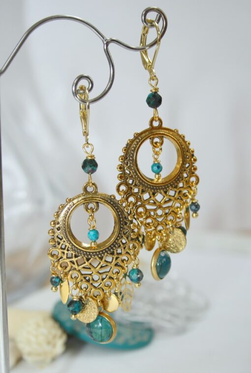 Boucles doreille attrape reve Chrysocolle acier Dore Laoobijoux c