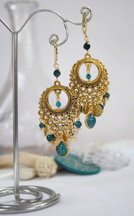Boucles doreille attrape reve Chrysocolle acier Dore Laoobijoux d