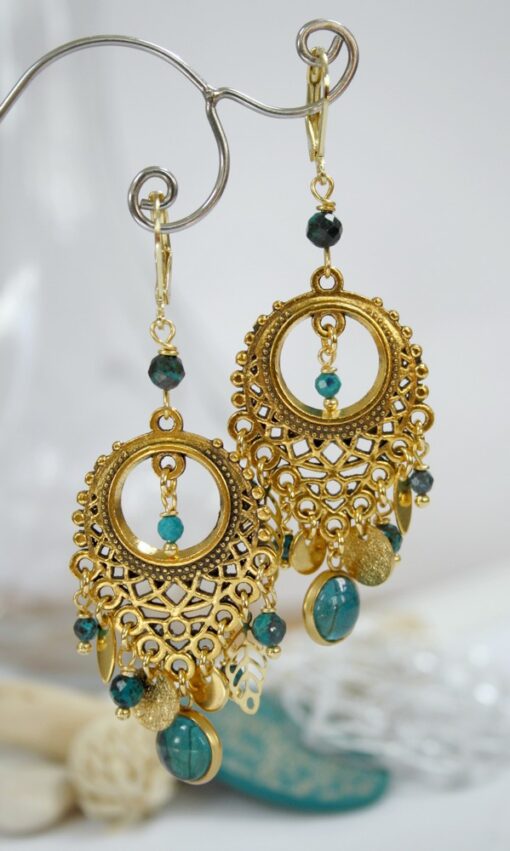 Boucles doreille attrape reve Chrysocolle acier Dore Laoobijoux e