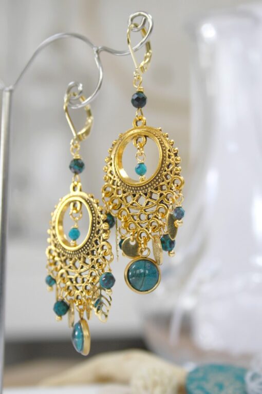 Boucles doreille attrape reve Chrysocolle acier Dore Laoobijoux g