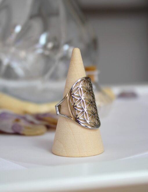 Bague Réglable Fleur de vie acier inoxydable argenté Laoobijoux