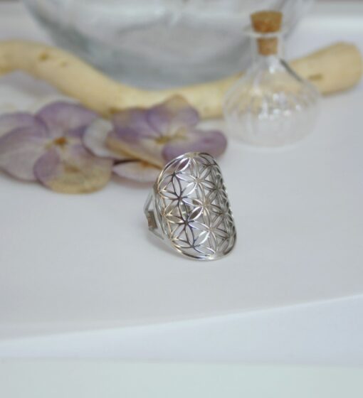 Bague Réglable Fleur de vie acier inoxydable argenté Laoobijoux e