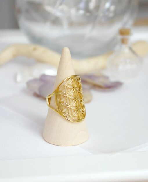 Bague Réglable Fleur de vie acier inoxydable doré Laoobijoux d