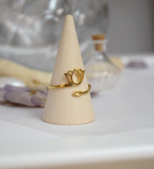 Bague ouverte réglable petit lotus acier inoxydable doré Laoobijoux d