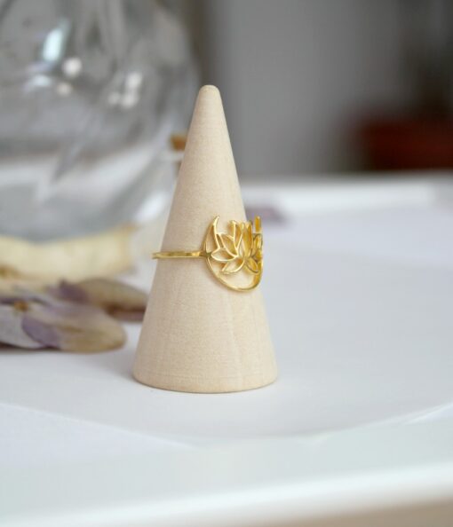 Bague réglable lune lotus acier inoxydable doré Laoobijoux c