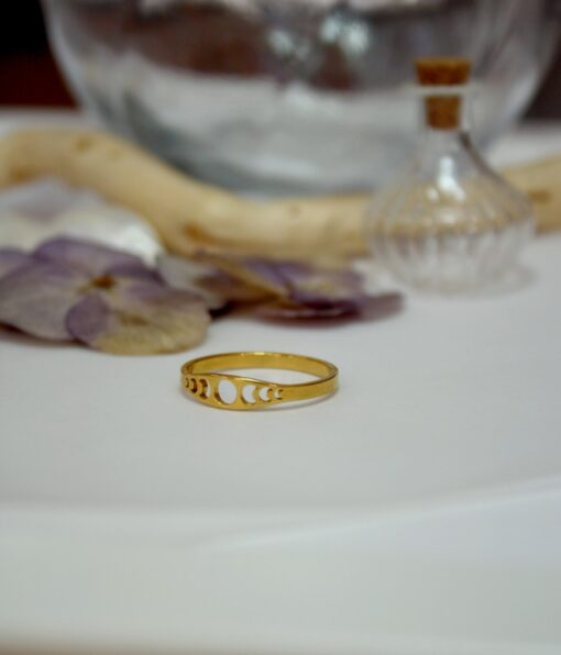 Petite Bague Croissant de Lune Acier Inoxydable doré Laoobijoux b