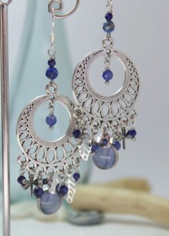 Boucles d'oreilles Lapis Lazuli Attrape rêve bleues Pensée Sodalite Argent925 Laoobijoux a