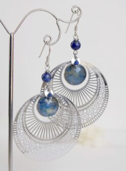 Boucles d'oreilles Filigranes bleu marine Lapis Lazuli Argent925 Plumbago Laoobijoux b