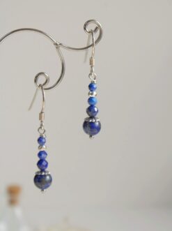 Petites Boucles d'oreilles bleu marine Lapis Lazuli Argent925 Laoobijoux c