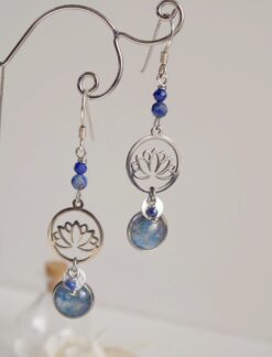 Boucles d'oreilles Lotus Lapis Lazuli Plumbago Argent925 Laoobijoux d
