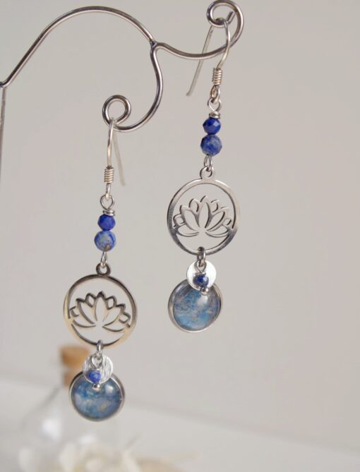 Boucles d'oreilles Lotus Lapis Lazuli Plumbago Argent925 Laoobijoux d