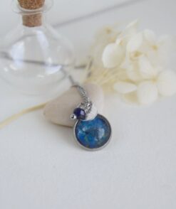 Collier Lapis Lazuli Plumbago Acier Inoxydable Laoobijoux