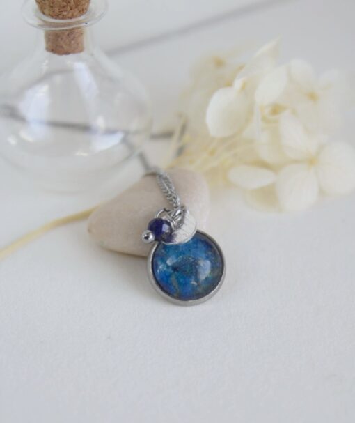 Collier Lapis Lazuli Plumbago Acier Inoxydable Laoobijoux