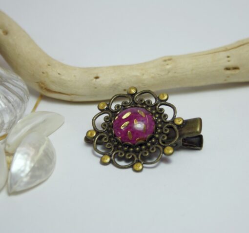 Pince à cheveux Plumeti or framboise Laoobijoux