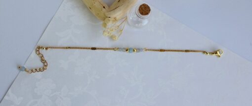 Bracelet perles Angelite Aigue marine Acier inoxydable doré Laoobijoux