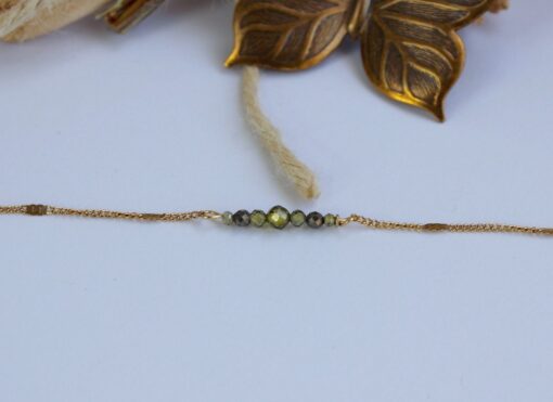 Bracelet perles Zircon vert acier inoxydable doré Laoobijoux