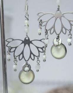 Boucles d'oreilles Lotus Attrape rêve Nacre Pierre de Lune argent925 Laoobijoux a