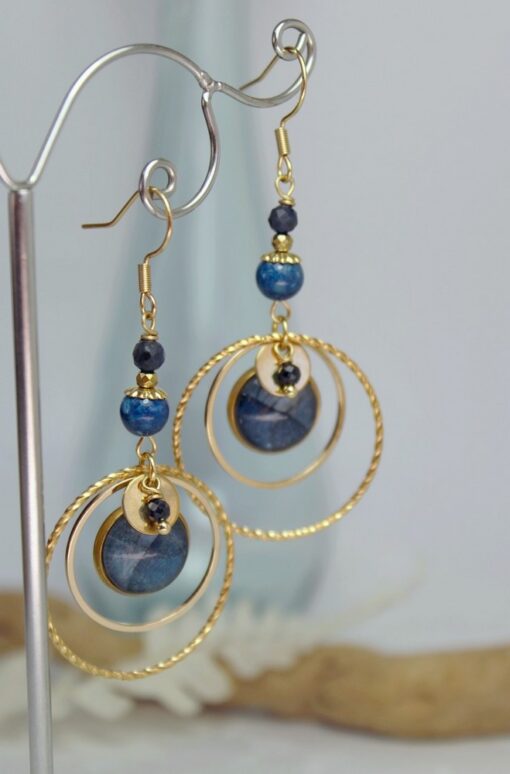 grandes Boucles d'oreilles bleu marine saphir d'inde sodalite Pensée bleue anneaux Laoobijoux b