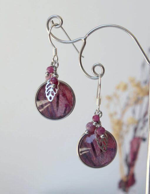 Boucles d'oreilles rubis Alstromère Lépidolite Argent925 Laoobijoux e