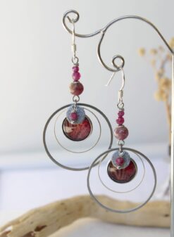 Boucles d'oreilles Lépidolite Rubis Alstromère anneaux Argent925 Laoobijoux