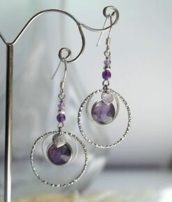 Boucles d'oreilles Améthyste argent 925 anneaux pensées argent925 Laoobijoux a