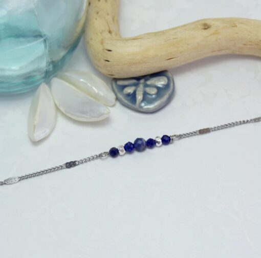 Bracelet lapis lazuli perles acier Inoxydable Laoobijoux