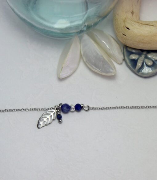 Bracelet plume lapis lazuli acier Inoxydable Laoobijoux