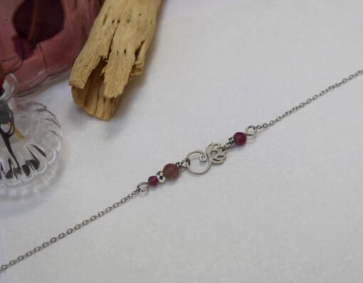 Bracelet lotus rubis lepidolite acier inoxydable Laoobijoux a