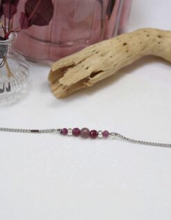 Bracelet rose rubis lepidolite acier inoxydable Laoobijoux