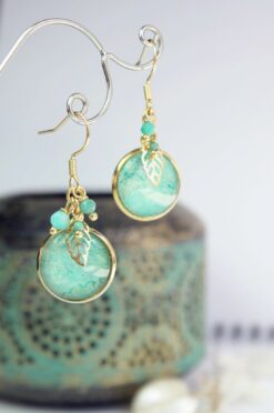 Boucles d'oreilles Amazonite Renoncule Turquoise Chrysocolle acier inoxydable doré Laoobijoux c