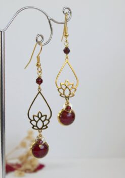 Boucles d'oreilles Grenat doré Lotus rose rouge Acier inoxydable Doré Laoobijoux a