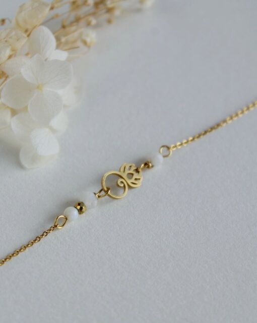 Bracelet fin blanc Pierre de Lune Nacre Acier Inoxydable doré Laoobijoux a